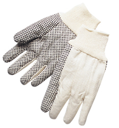 Gloves, Cotton Canvas, 10 Ounce, Dots On One Side, Knitwrist, - Slip Resistant